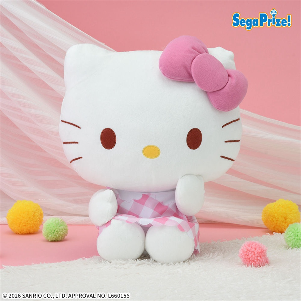 ハローキティ　LLぬいぐるみ　ピンクチェックVer.の画像1