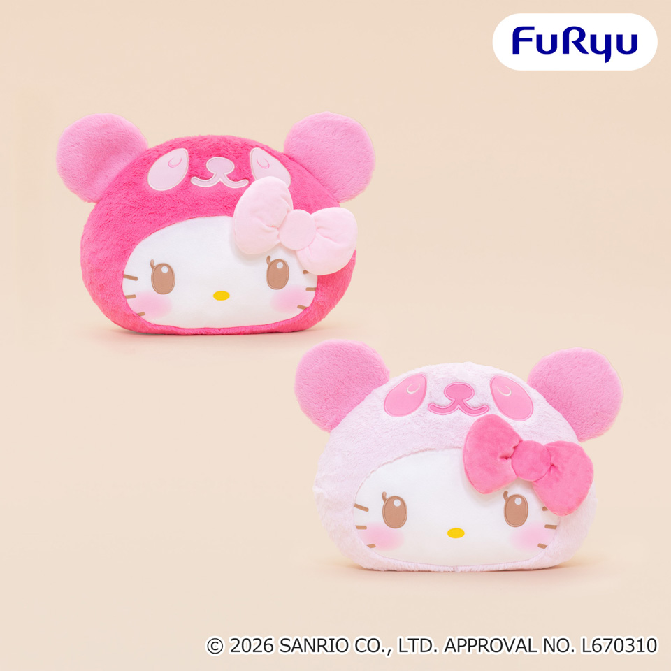 パンダ ハローキティ まるっこヘッドBIGぬいぐるみの画像1