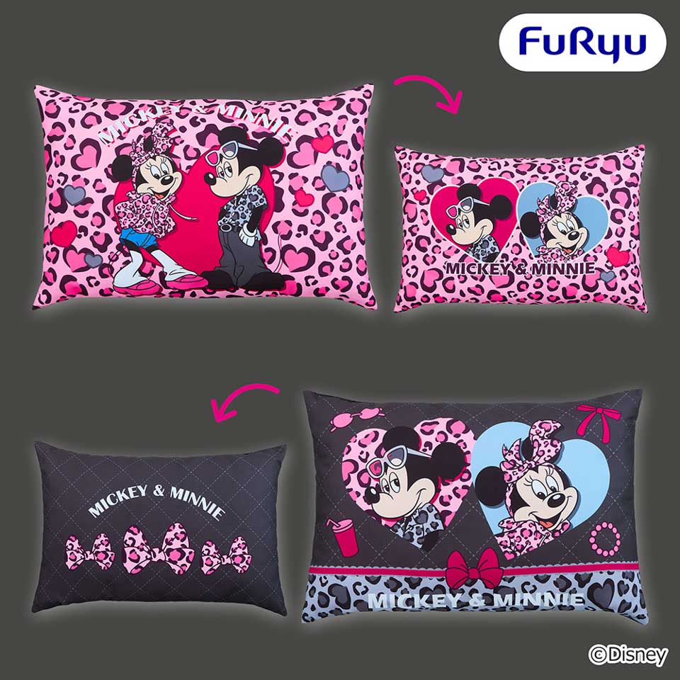 ミッキーマウス＆ミニーマウス ギャルっぽレオパード クッションの画像1
